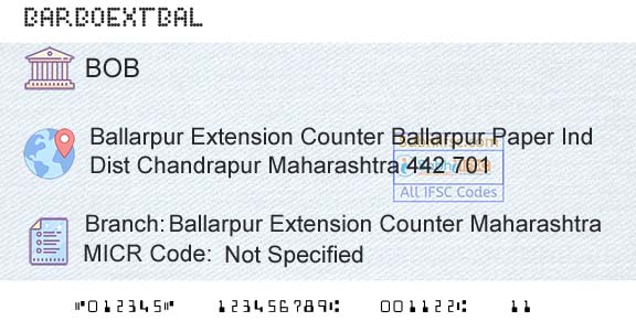 Bank Of Baroda Ballarpur Extension Counter MaharashtraBranch 