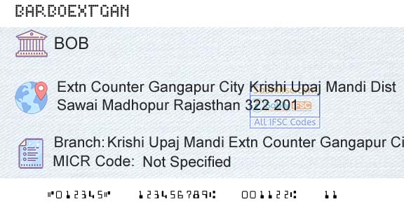 Bank Of Baroda Krishi Upaj Mandi Extn Counter Gangapur City RajasBranch 