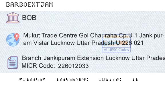 Bank Of Baroda Jankipuram Extension Lucknow Uttar PradeshBranch 