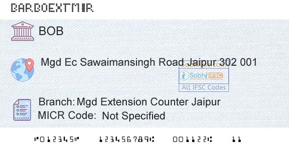 Bank Of Baroda Mgd Extension Counter JaipurBranch 