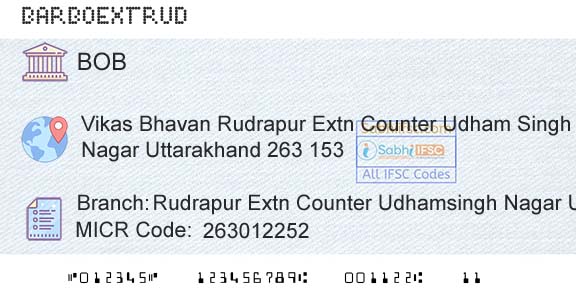Bank Of Baroda Rudrapur Extn Counter Udhamsingh Nagar UttarakhandBranch 