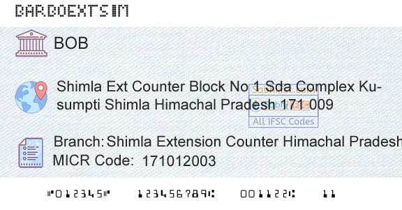Bank Of Baroda Shimla Extension Counter Himachal PradeshBranch 
