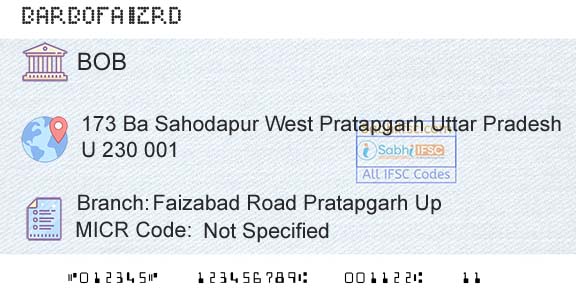 Bank Of Baroda Faizabad Road Pratapgarh UpBranch 