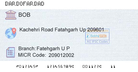 Bank Of Baroda Fatehgarh U P Branch 