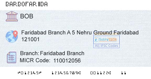 Bank Of Baroda Faridabad BranchBranch 