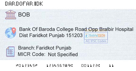 Bank Of Baroda Faridkot PunjabBranch 