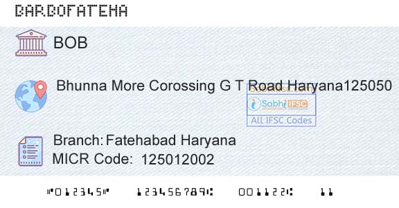 Bank Of Baroda Fatehabad HaryanaBranch 