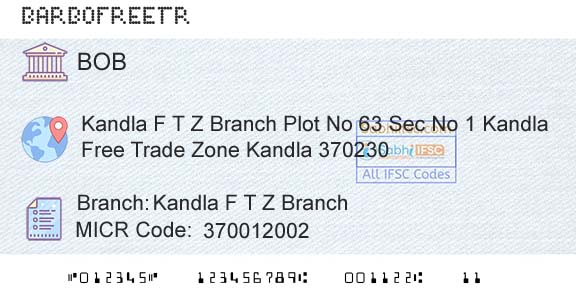 Bank Of Baroda Kandla F T Z BranchBranch 