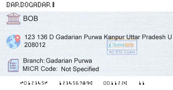 Bank Of Baroda Gadarian PurwaBranch 