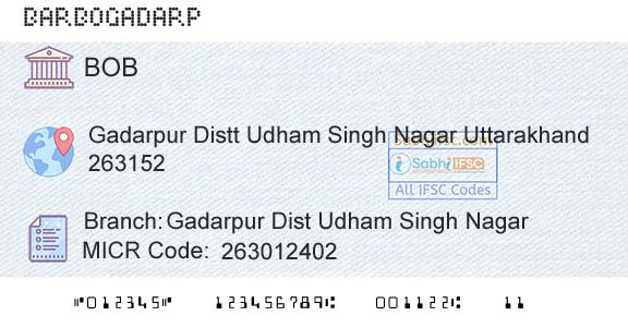 Bank Of Baroda Gadarpur Dist Udham Singh NagarBranch 