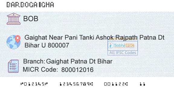 Bank Of Baroda Gaighat Patna Dt BiharBranch 
