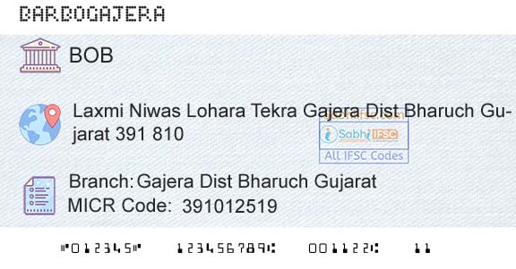 Bank Of Baroda Gajera Dist Bharuch GujaratBranch 