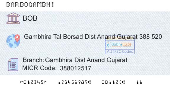 Bank Of Baroda Gambhira Dist Anand GujaratBranch 