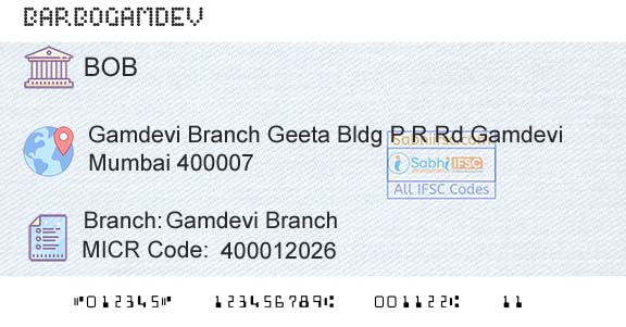 Bank Of Baroda Gamdevi BranchBranch 
