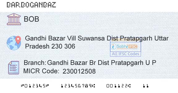 Bank Of Baroda Gandhi Bazar Br Dist Pratapgarh U P Branch 