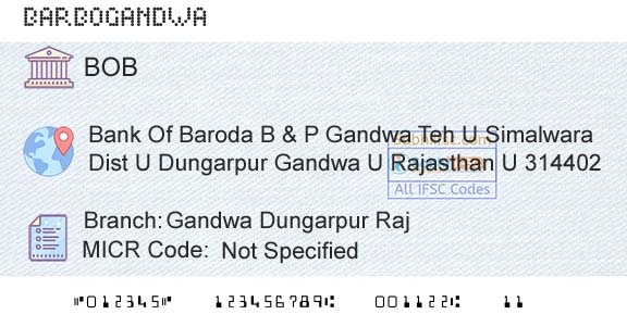 Bank Of Baroda Gandwa Dungarpur RajBranch 