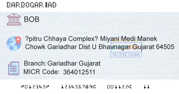 Bank Of Baroda Gariadhar GujaratBranch 