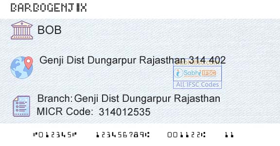 Bank Of Baroda Genji Dist Dungarpur RajasthanBranch 