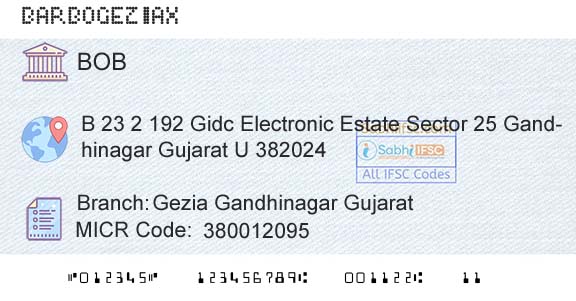 Bank Of Baroda Gezia Gandhinagar GujaratBranch 