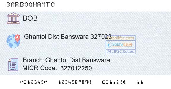 Bank Of Baroda Ghantol Dist BanswaraBranch 