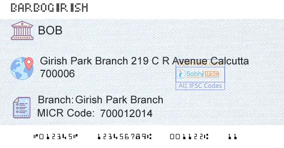 Bank Of Baroda Girish Park BranchBranch 