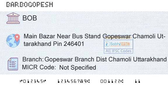 Bank Of Baroda Gopeswar Branch Dist Chamoli UttarakhandBranch 