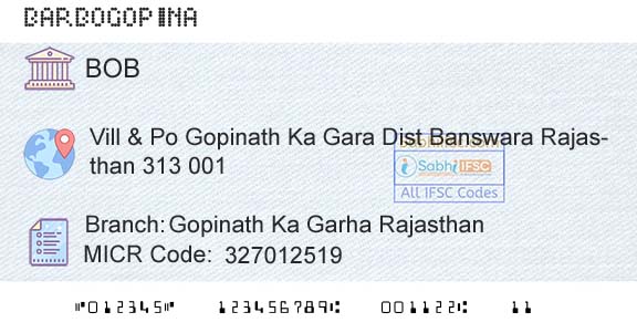 Bank Of Baroda Gopinath Ka Garha RajasthanBranch 