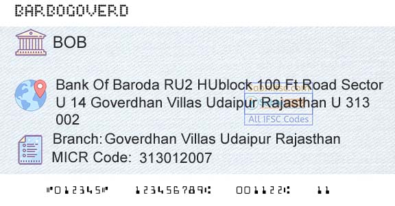 Bank Of Baroda Goverdhan Villas Udaipur RajasthanBranch 