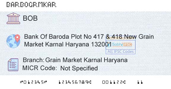 Bank Of Baroda Grain Market Karnal HaryanaBranch 