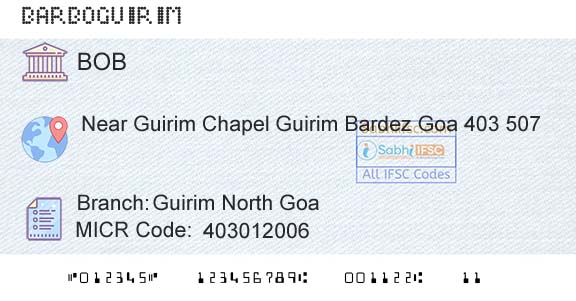 Bank Of Baroda Guirim North GoaBranch 