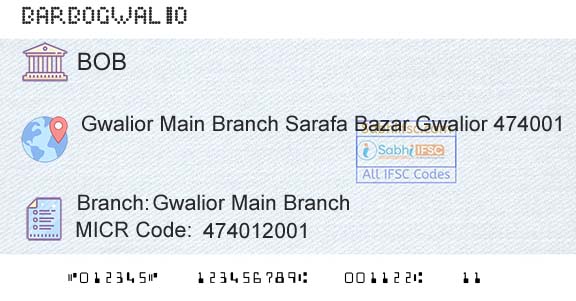 Bank Of Baroda Gwalior Main BranchBranch 