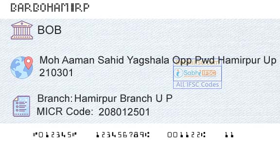 Bank Of Baroda Hamirpur Branch U P Branch 