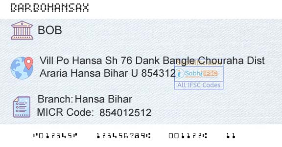 Bank Of Baroda Hansa BiharBranch 