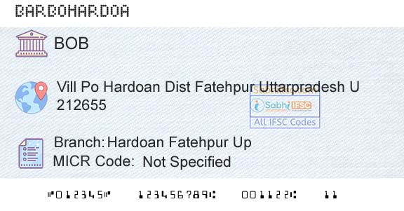 Bank Of Baroda Hardoan Fatehpur UpBranch 