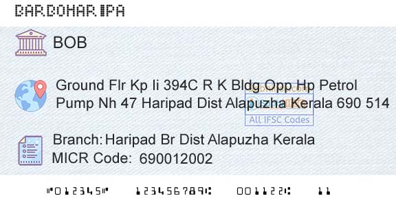 Bank Of Baroda Haripad Br Dist Alapuzha KeralaBranch 