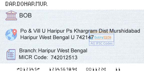 Bank Of Baroda Haripur West BengalBranch 