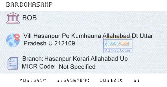 Bank Of Baroda Hasanpur Korari Allahabad UpBranch 
