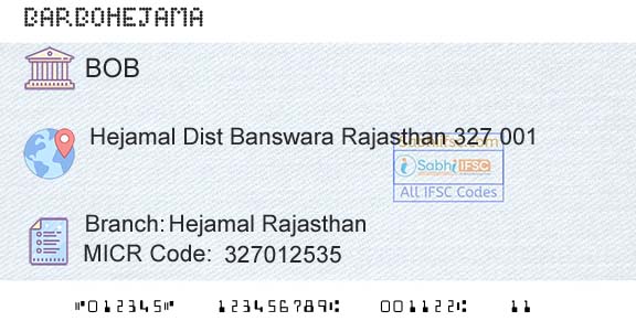 Bank Of Baroda Hejamal RajasthanBranch 