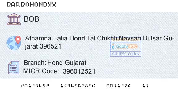 Bank Of Baroda Hond GujaratBranch 