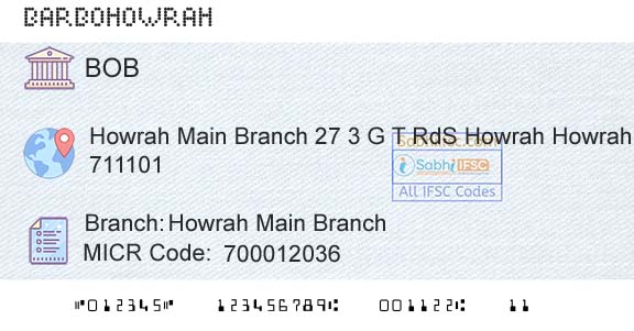Bank Of Baroda Howrah Main BranchBranch 