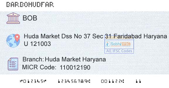 Bank Of Baroda Huda Market HaryanaBranch 