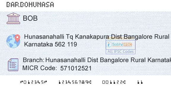 Bank Of Baroda Hunasanahalli Dist Bangalore Rural KarnatakaBranch 