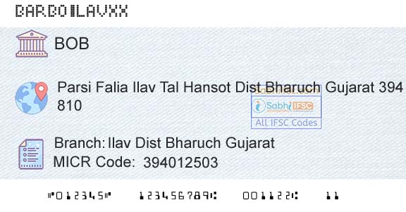 Bank Of Baroda Ilav Dist Bharuch GujaratBranch 