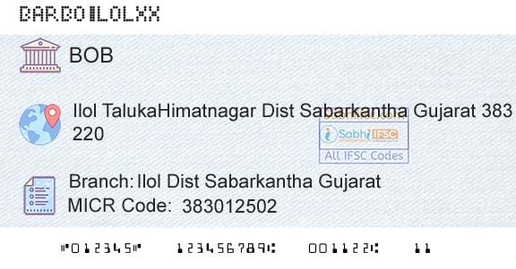 Bank Of Baroda Ilol Dist Sabarkantha GujaratBranch 