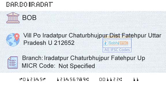 Bank Of Baroda Iradatpur Chaturbhujpur Fatehpur UpBranch 