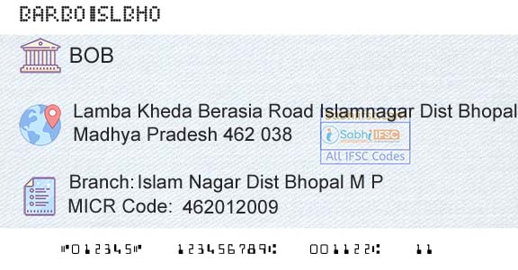 Bank Of Baroda Islam Nagar Dist Bhopal M P Branch 
