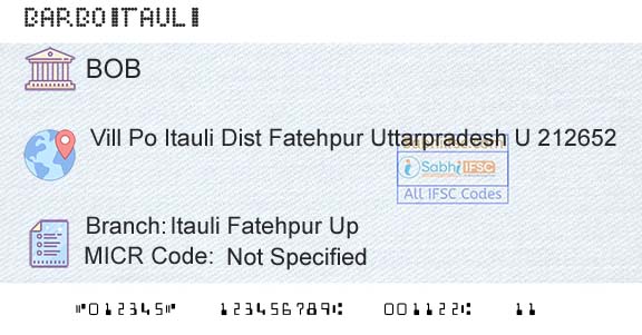 Bank Of Baroda Itauli Fatehpur UpBranch 