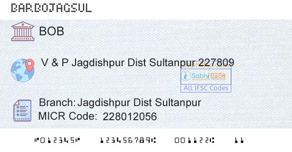 Bank Of Baroda Jagdishpur Dist SultanpurBranch 