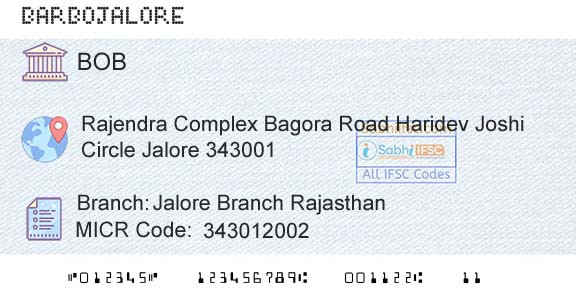 Bank Of Baroda Jalore Branch RajasthanBranch 