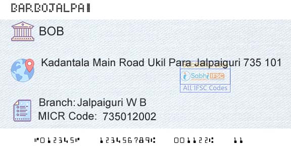 Bank Of Baroda Jalpaiguri W B Branch 